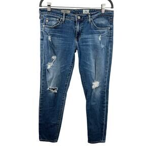 AG Adriano Goldschmied The Stilt Cigarette Leg Distressed Skinny Jeans Blue 30
